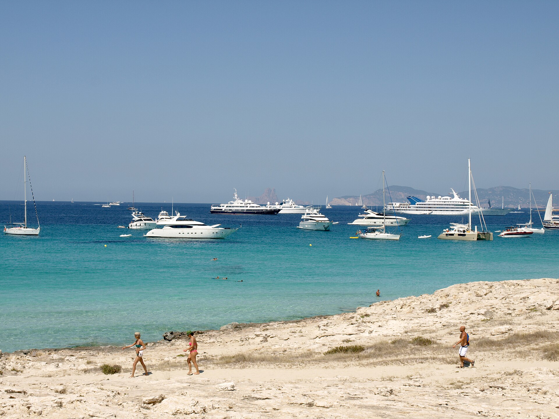 Formentera island beaches seen from the Ibiza ferry
